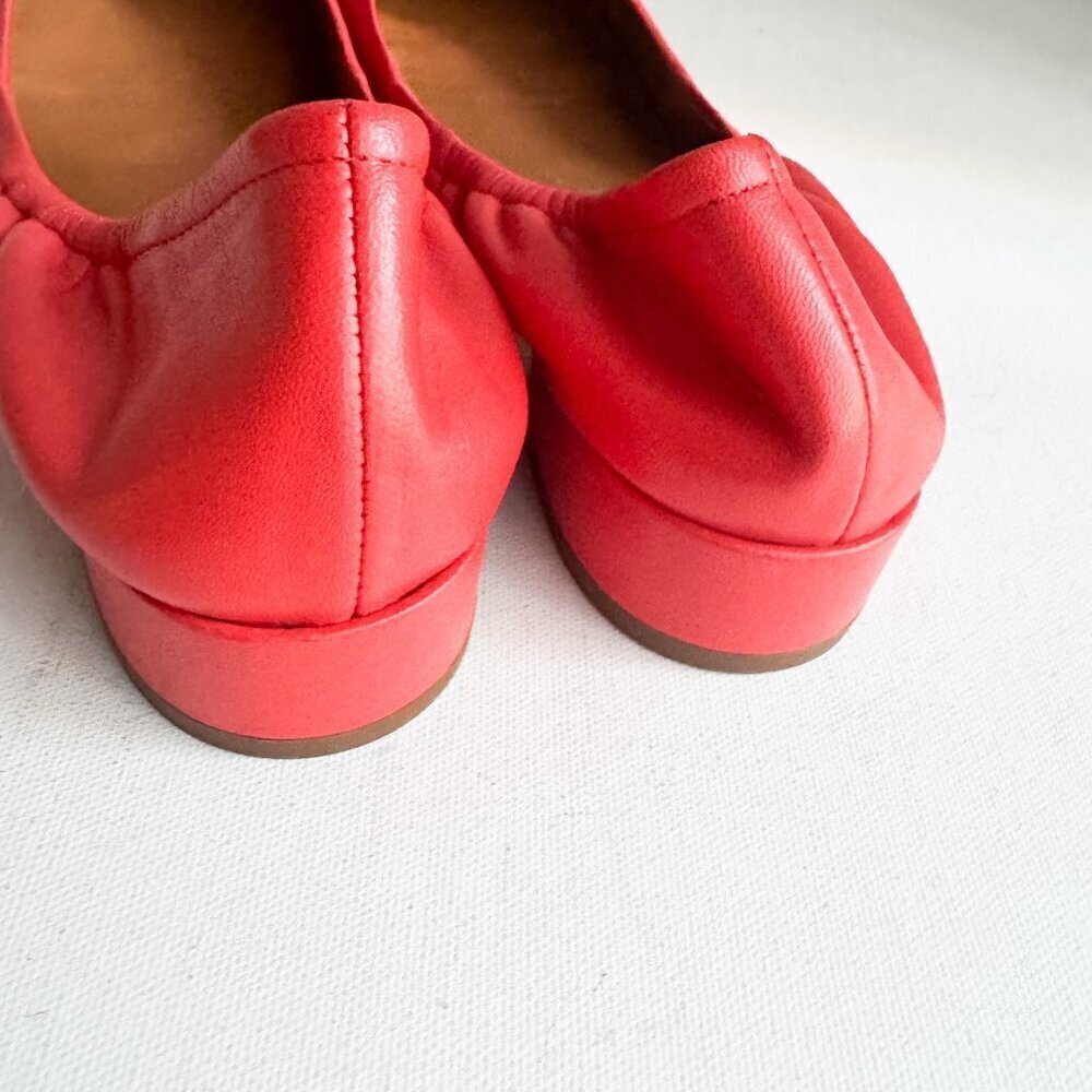 Tory Burch Leather Coral Orange Scrunch Back Low Black Heel Flats 6.5 - Picture 12 of 12